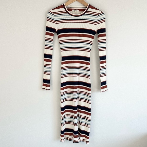 Madewell Ribbed Long-Sleeve Midi Dress in
Multistripe XS EUC - Picture 4 of 6